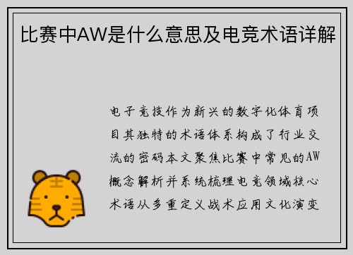 比赛中AW是什么意思及电竞术语详解